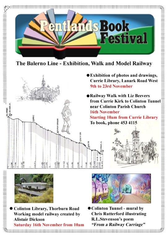 Pentlands Book Festival flyer for the  Balerno Line exhibition, 2019.