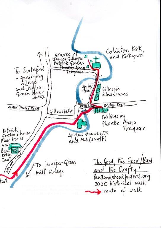 Hand drawn historical walk map, 2020.