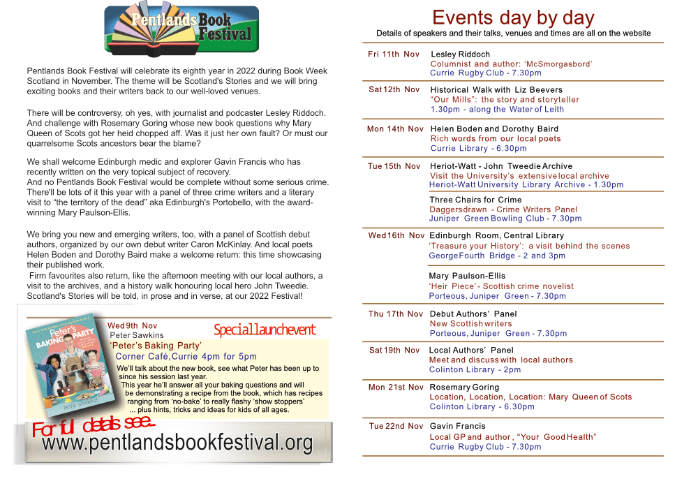 Pentlands Book Festival programme 2022.